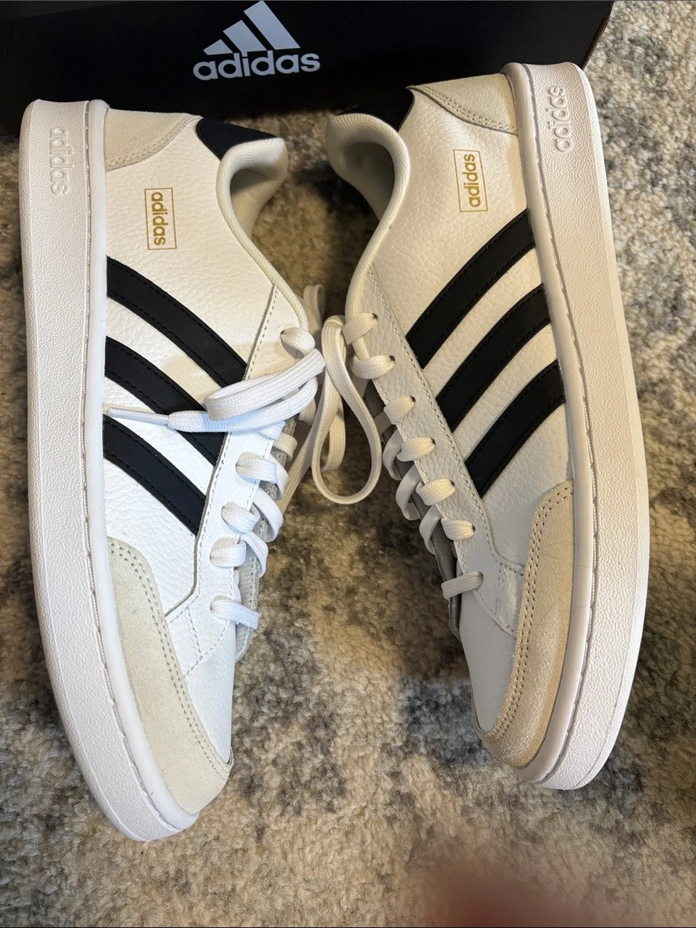Adidas Grand Court SE White Leather Sneakers with Black Stripes